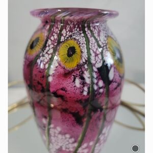 Floral Pink and Yellow Art Vase Signed On Bottom Robert Erikholt 7 Inches